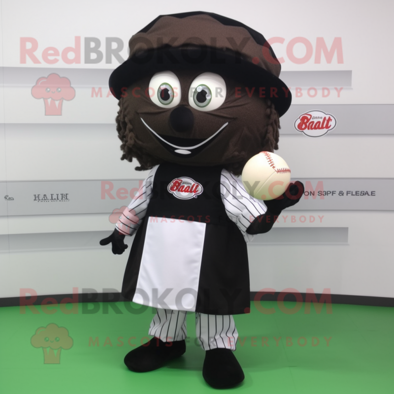 Black Falafel mascot costume character dressed with a Baseball Tee and Shoe clips