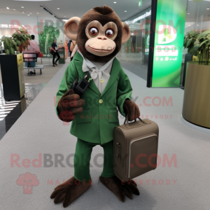 Forest Green Capuchin Monkey mascot costume character dressed with a Suit Jacket and Wallets