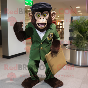 Forest Green Capuchin Monkey mascot costume character dressed with a Suit Jacket and Wallets