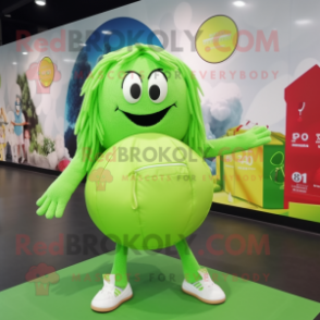 Lime Green Handball Ball mascot costume character dressed with a Skirt and Tote bags