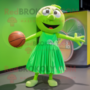 Lime Green Handball Ball mascot costume character dressed with a Skirt and Tote bags