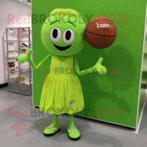 Lime Green Handball Ball mascot costume character dressed with a Skirt and Tote bags