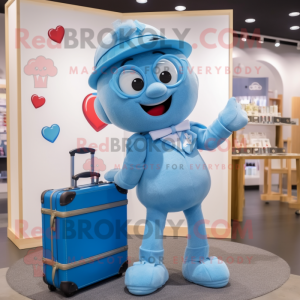 Sky Blue Love Letter mascot costume character dressed with a Mom Jeans and Briefcases