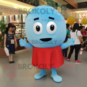 Sky Blue Fried Rice mascot costume character dressed with a Mom Jeans and Shoe laces