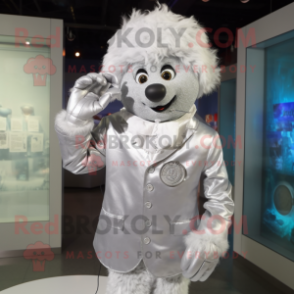 Silver Phone mascot costume character dressed with a Poplin Shirt and Gloves