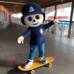 Navy Skateboard mascot costume character dressed with a Jeggings and Earrings