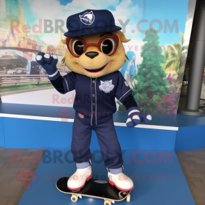 Navy Skateboard mascot costume character dressed with a Jeggings and Earrings