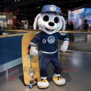 Navy Skateboard mascot costume character dressed with a Jeggings and Earrings