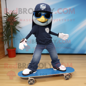 Navy Skateboard mascot costume character dressed with a Jeggings and Earrings