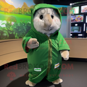 Green Guinea Pig mascot costume character dressed with a Jumpsuit and Shawls