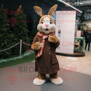 Brown Rabbit mascot costume character dressed with a Midi Dress and Scarf clips
