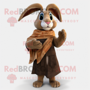 Brown Rabbit mascot costume character dressed with a Midi Dress and Scarf clips