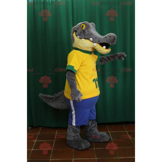 Mascotte coccodrillo alligatore grigio e giallo - Redbrokoly.com
