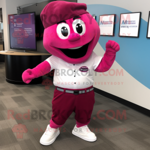 Magenta Cod mascot costume character dressed with a Dress Pants and Headbands
