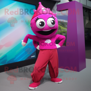 Magenta Cod mascot costume character dressed with a Dress Pants and Headbands