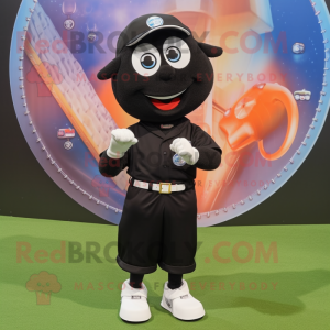 Black Baseball Ball mascot costume character dressed with a Dress and Bracelet watches