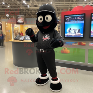 Black Baseball Ball mascot costume character dressed with a Dress and Bracelet watches