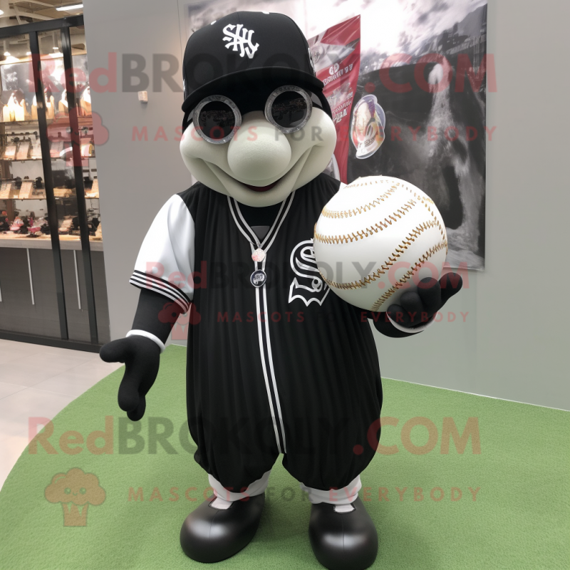 Black Baseball Ball mascot costume character dressed with a Dress and Bracelet watches