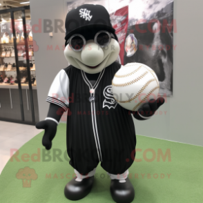 Black Baseball Ball mascot costume character dressed with a Dress and Bracelet watches