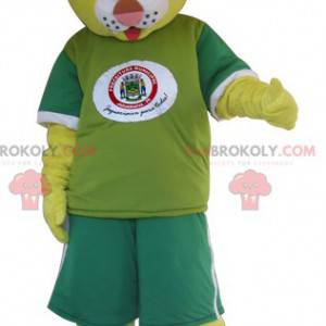 Mascotte de nounours jaune habillé en vert - Redbrokoly.com