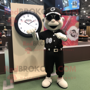 Black Baseball Ball mascot costume character dressed with a Dress and Bracelet watches