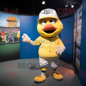 nan Canary mascot costume character dressed with a Baseball Tee and Headbands