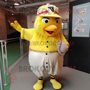 nan Canary mascot costume character dressed with a Baseball Tee and Headbands