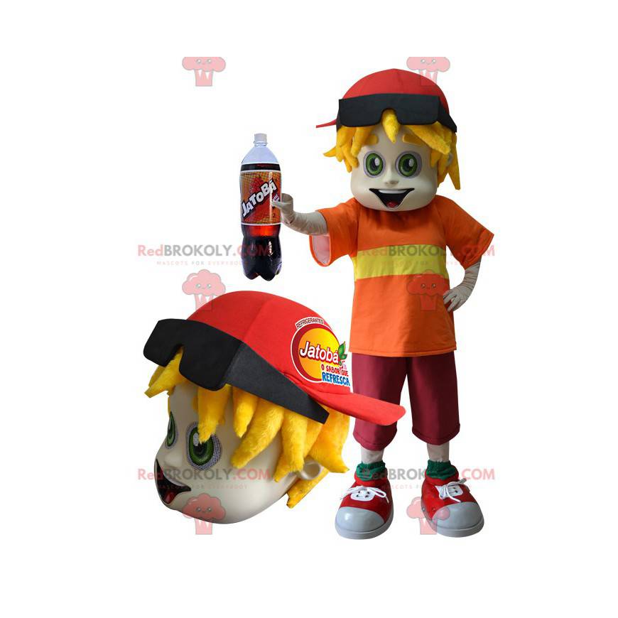 Mascot young teenager with dreadlocks and glasses -