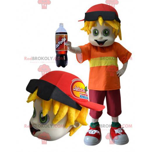 Maskottchen junger Teenager mit Dreadlocks und Brille -