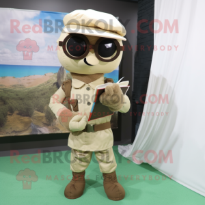 Cream Sniper mascot costume character dressed with a Corduroy Pants and Reading glasses