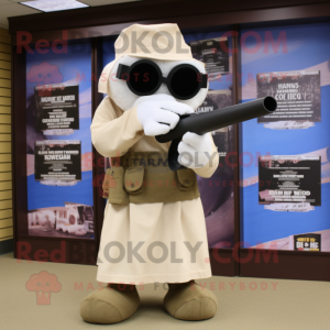 Cream Sniper mascot costume character dressed with a Corduroy Pants and Reading glasses