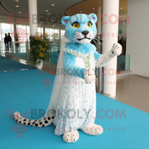 Cyan Leopard maskot drakt...