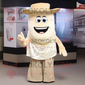 Beige Steak mascot costume character dressed with a Blouse and Hat pins