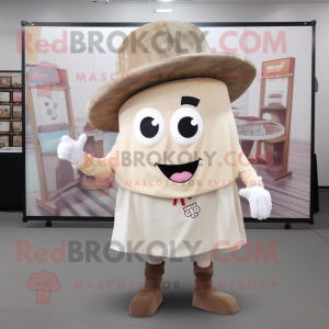 Beige Steak mascot costume character dressed with a Blouse and Hat pins