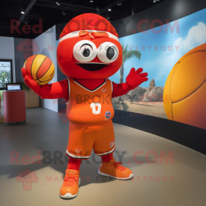 Red Orange mascot costume character dressed with a Shorts and Bracelets
