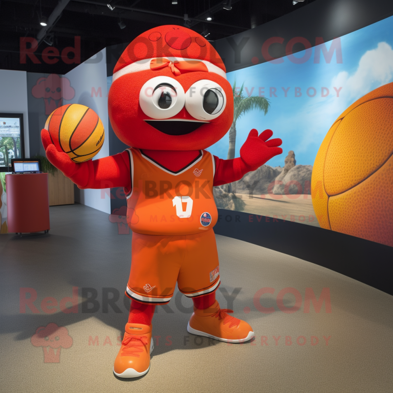 Red Orange mascot costume character dressed with a Shorts and Bracelets Red Orange mascot costume character dressed with a Shorts and Bracelets
