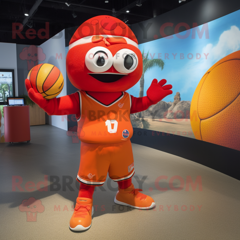 Red Orange mascot costume character dressed with a Shorts and Bracelets