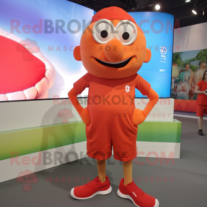 Red Orange mascot costume character dressed with a Shorts and Bracelets