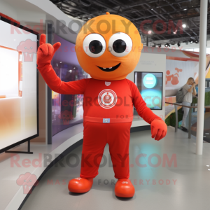 Red Orange mascot costume character dressed with a Shorts and Bracelets