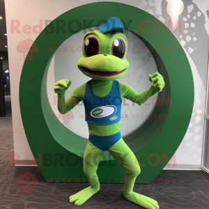 Green Geckos mascot costume character dressed with a Tank Top and Rings