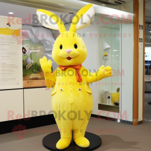 Lemon Yellow Rabbit mascot costume character dressed with a Culottes and Caps