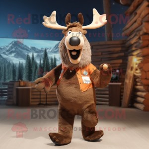 Brown Elk mascot costume character dressed with a Waistcoat and Mittens