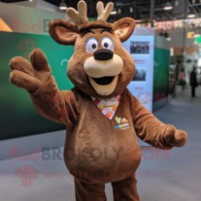 Brown Elk mascot costume character dressed with a Waistcoat and Mittens