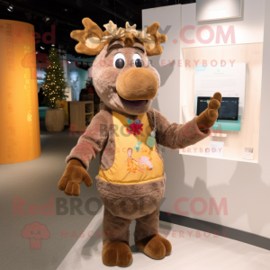Brown Elk mascot costume character dressed with a Waistcoat and Mittens