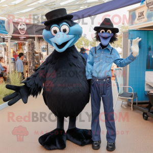 Black Stilt Walker mascot costume character dressed with a Boyfriend Jeans and Pocket squares