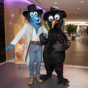 Black Stilt Walker mascot costume character dressed with a Boyfriend Jeans and Pocket squares