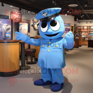 Blue Air Force Soldier mascot costume character dressed with a Mini Dress and Tie pins