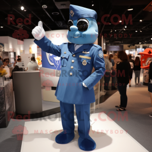 Blue Air Force Soldier mascot costume character dressed with a Mini Dress and Tie pins