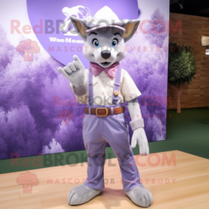 Lavender Wolf mascot costume character dressed with a Bootcut Jeans and Cummerbunds