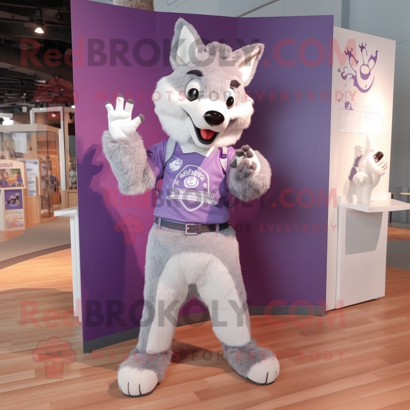 Lavender Wolf mascot costume character dressed with a Bootcut Jeans and Cummerbunds